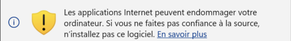 Le message d'alerte qui peut être ajouté par Microsoft lors de la phase d'installation